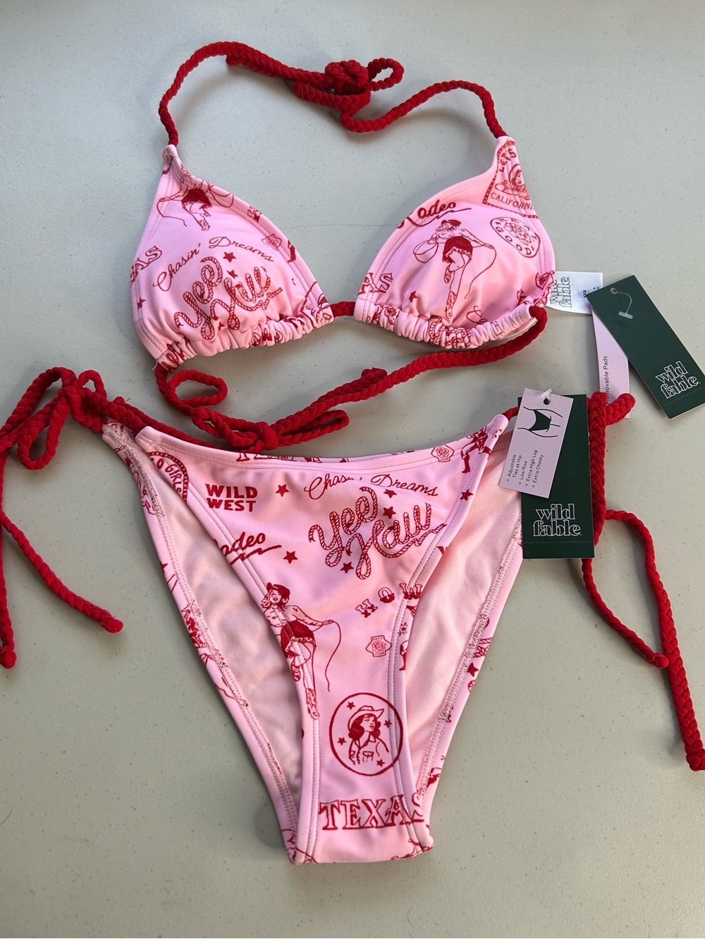 Wild Fable Bikini Set XXS/ XS Pink Triangle Top Tie Side Bottom New